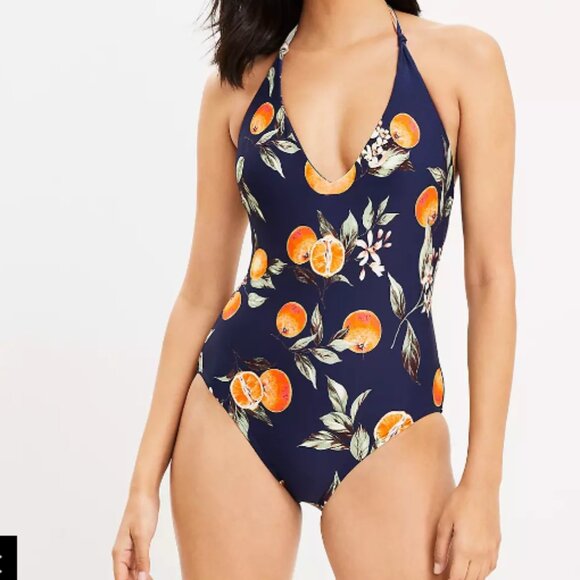 Loft navy blue and orange swim suit - Picture 1 of 8